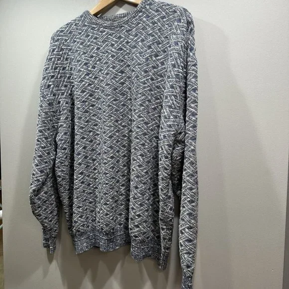 VTG SHENANDOAH Mens XXL Blue Gray Lattice Knit Cotton Blend Crew Neck Sweater US - Picture 9 of 12